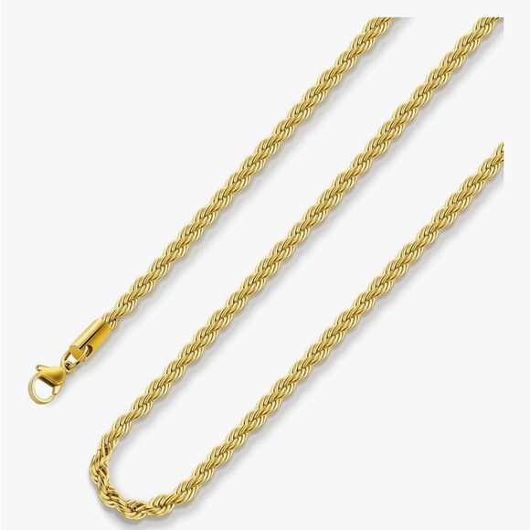 18K Gold Plated Rope Chain Necklace Stainless Steel Classic Unisex Twist 2.5MM